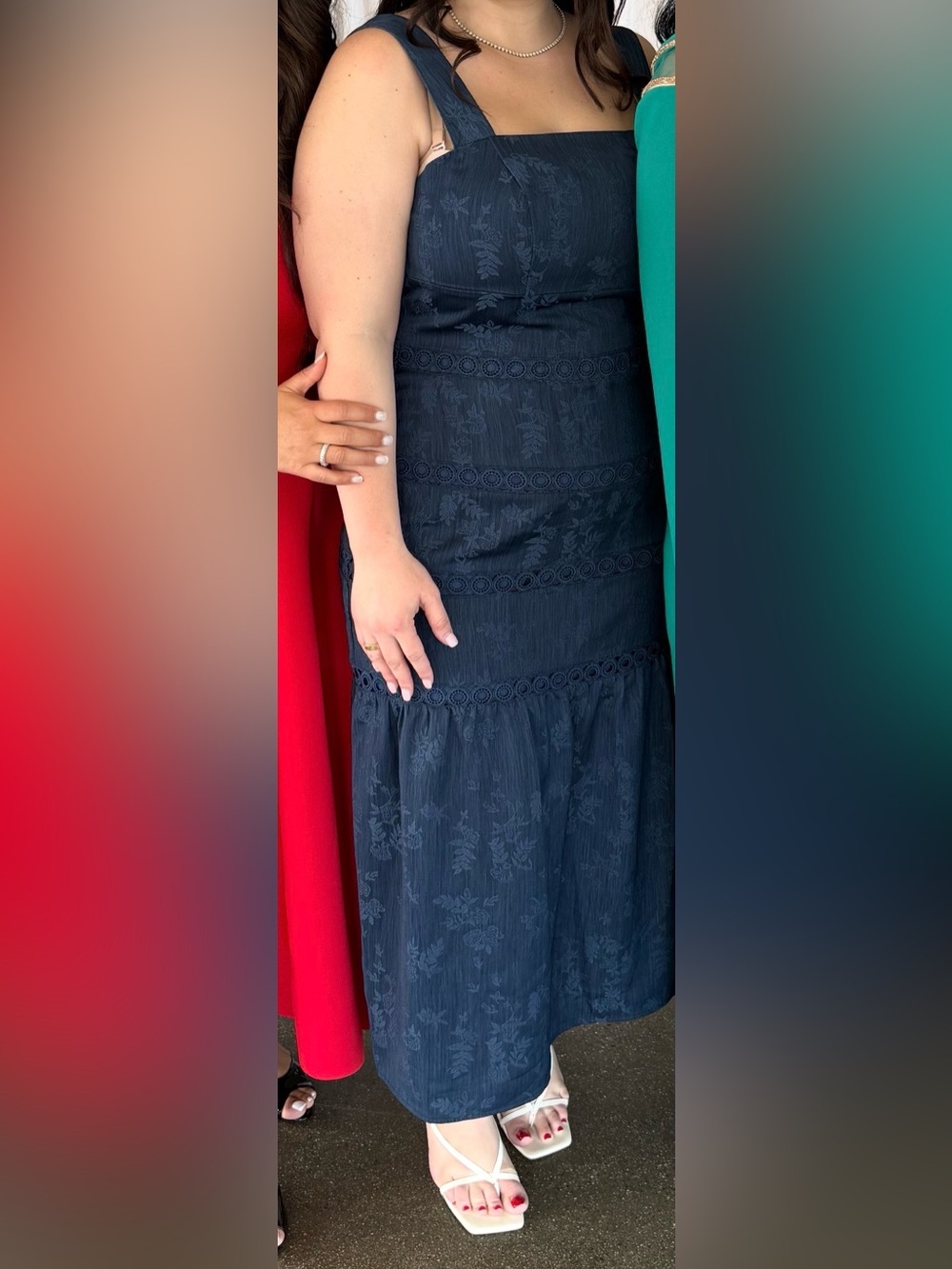 Navy Embroidered Tiered Maxi Dress